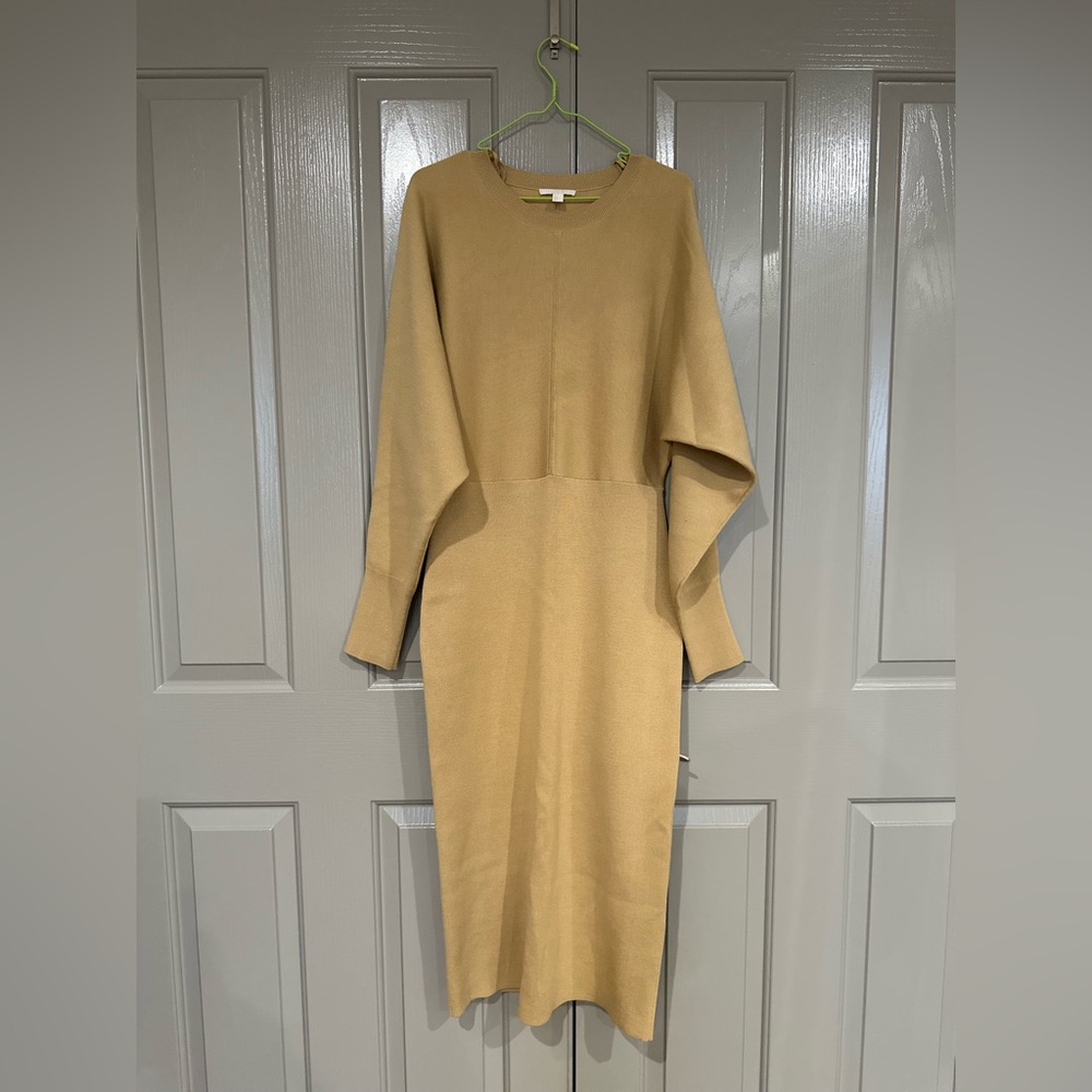 COS Tan Long Sleeve Midi Sweater Dress size M